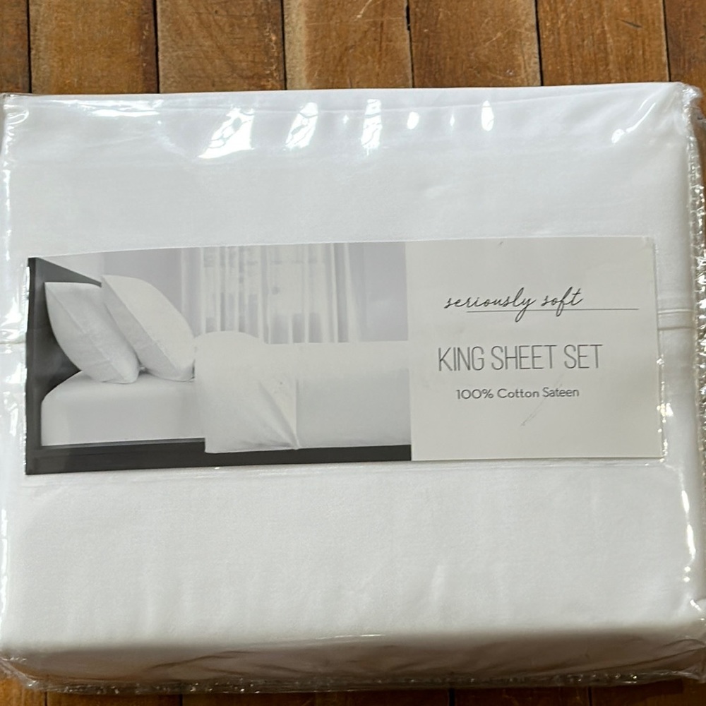 King Sheet Set 100% Cotton Sateen SERIOUSLY SOFT flat + fitted + 2 pillowcases